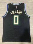 Maillot de Basket #0 Lillard Milwaukee Bucks 2022-23 Noir Bleu Brodé